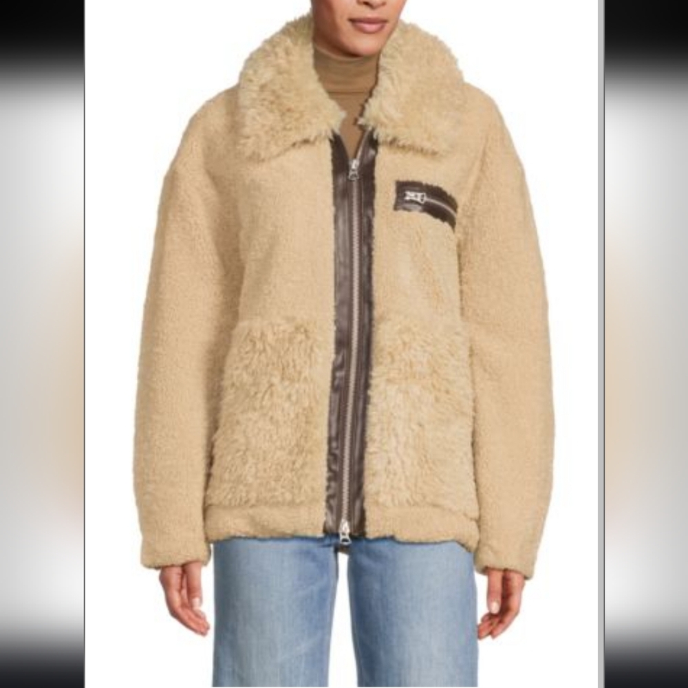 Hudson Jeans Faux Leather Faux Shearling Jacket Winter Fur Designer